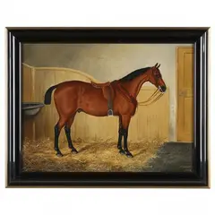 Portrait of a Saddled Bay Horse by J... Quinton, Oil on canvas (lined), sold Feb 2023