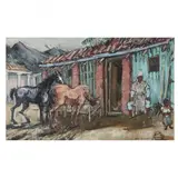 Stable Boy - Mexico by Philip Reisman, Watercolor and gouache on paper, sold Feb 2023
