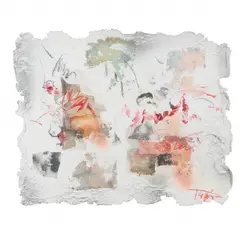 Untitled by László Dús, Mixed media with collage on hand-made paper, sold Feb 2023