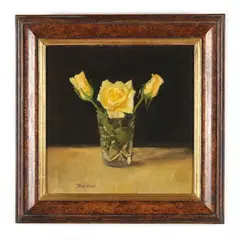 Still Life with Yellow Roses by Peter Jones, Oil on Masonite, sold Feb 2023