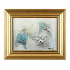 Untitled by László Dús, Mixed media with collage on canvas, sold Feb 2023