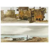 Two Watercolors by Fred Leach, Watercolor and whitening on paper, sold Feb 2023