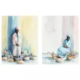 Two Flower Seller Watercolors by Gaye Sanders Fisher, Each a watercolor on paper, sold Feb 2023