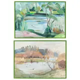 Two Waterscapes by Alan Caiger-Smith, The first an oil on canvas, sold Feb 2023