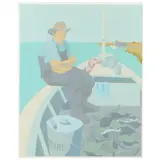 Mending Nets: Seated Fisherman by Claude Howell, Serigraph in colors, sold Jan 2023