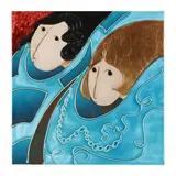 Two Women in Blue by Stephen White, Oil and gold leaf on birch panel, sold Jan 2023