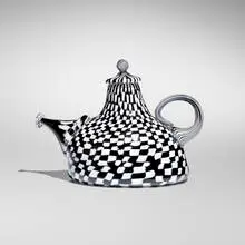Teapot by Richard Marquis, 1995, hand-blown glass, murrine, sold Jan 2026