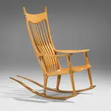 Rocking chair by Sam Maloof, 1991, fiddleback maple, ebony, sold Jan 2026