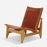 Hunting chair by Werner Biermann, c. 1960, white walnut, leather, sold Jul 2022
