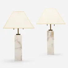 Table lamps model 180, pair by T. H. Robsjohn-Gibbings, c. 1955, marble, brass, parchment, sold Jul 2022