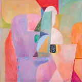 San Juan Pueblo by Andy Nelson, 1989, acrylic on canvas, sold Jul 2025