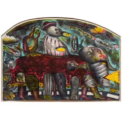 Autobus by Alejandro Colunga, 1979, lithograph in colors, sold Jul 2025