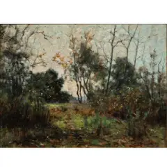 Untitled (Forest Scene) by Edward Mitchell Bannister, oil on canvas, sold Jul 2025