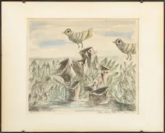 Flotsam" or "Birds and Kitchenware in the Swamp by Yosl Bergner, 1971, Lithograph, sold Oct 2026