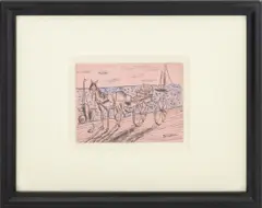 Scene of a Horse-Drawn Carriage by Esther Estelle Pressoir, Ink and Crayon Pastel on Pink Toned Paper, sold Oct 2026