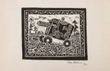 Landscape Scene with Box Car by William Wilson, 1989, Linocut on BFK Rives Paper, sold Oct 2026