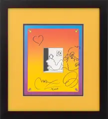 Reclining Woman with Portrait by Peter Max, 2006, Mixed Media Print with Hand-Embellished Profile Portrait and Heart, sold Sep 2026