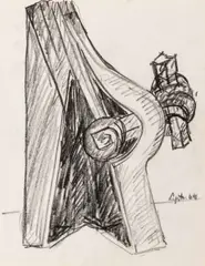 Abstract Expressionist Sculpture Study Sketch by Seymour Lipton, 1964, Oil Crayon on Paper, sold Sep 2026