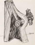 Abstract Expressionist Sculpture Study Sketch by Seymour Lipton, 1964, Oil Crayon on Paper, sold Sep 2026