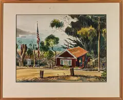 Campsite by Myron Oliver, watercolor, sold Jul 2025