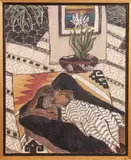 La Innocente by Cathy Schoenberg, 1998, acrylic on linen affixed to board, sold Jul 2025