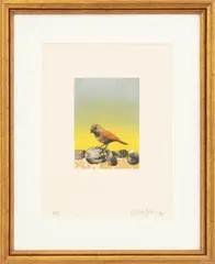 Bird on a Stone by Arun Bose, 1984, Aquatint in Colors with Embossed Border, sold Sep 2026