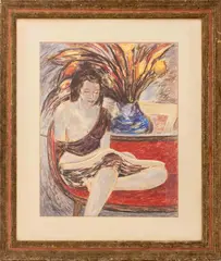 Woman Seated Amongst an Interior Scene by Ben Lassen, Pastel on Paper, sold Sep 2026
