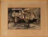 Landscape Scene with Palm Tree by Bertha Oettinger, Gouache and Ink on Board, sold Sep 2026