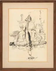 Figures Amongst a Landscape Scene by Bertram Goodman, Ink on Paper, sold Sep 2026