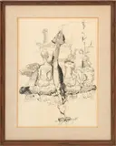 Figures Amongst a Landscape Scene by Bertram Goodman, Ink on Paper, sold Sep 2026