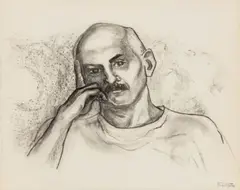 Portrait of a Bald Man by Manfred Schwartz, Charcoal on Paper, sold Sep 2026