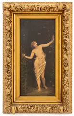 Nude Woman and Butterflies Amongst a Forest Landscape Scene by H. J Brook, Oil on Canvas, sold Sep 2026