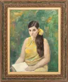 Portrait of a Brunette Woman Reading a Book by Ben Lassen, 1968, Oil on Canvas, sold Sep 2026