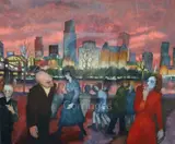 Pink Sky Reflected' 54.5 x 65in by Gerald R. Jarman, oil on canvas, sold Dec 2019