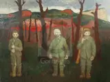 Three Soldiers' Hunting Art Prizes 2002 label verso 42 x 56in by Gerald R. Jarman, oil on canvas, sold Dec 2019