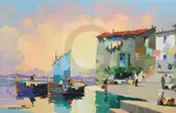 Fishermen off French coast, at Les Martigues, near Cassis signed and inscribed verso 20 x 30in by Cecil Rochfort D'Oyly-John, oil on canvas, sold Dec 2019