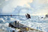 Luffers running for shelter, Cornish Coast' signed and dated 1888 17.5 x 26in by Fritz B Althaus, 1888, watercolour, sold Dec 2019
