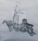 Standing Man with Boy and Dog' 40 x 36in by Gerald R. Jarman, pencil on paper, offered Dec 2019