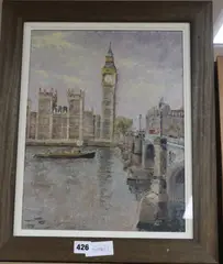 View of The Houses of Parliament by Ronald Ossory Dunlop, oil on board, sold Dec 2019