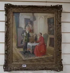 Interior with cardinal and nobleman by Pierre Delage, oil on panel, sold Dec 2019