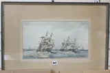 Frigates off the coast by Max Parsons, ink and watercolour, sold Dec 2019