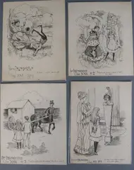 9 pen and ink illustrations for Professor Philanderpan and G.E by Alan Wright, ink, sold Dec 2019