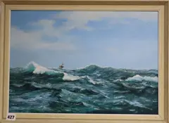 Ship on a rough sea by John Hewitt, oil on board, sold Nov 2019