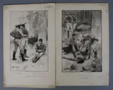 A set of 6 monochrome watercolour illustrations for The Yellow God, by Reginald Horsley, 1895, 30 x 8cm., together with a copy of the book by Walter Syndey Stacey, watercolour, sold Nov 2019