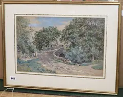 Figures on a bridge by John Blake McDonald, watercolour, sold Nov 2019