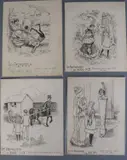 9 pen and ink illustrations for Professor Philanderpan and G.E by Alan Wright, ink, sold Nov 2019