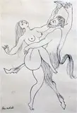 Nude dancer with a satyr, 36 x 25cm signed, 36 x 25cm by John Melville, ink, offered Nov 2019
