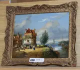 Market town on the bank of a canal by Daniel Szeberenyi, oil on panel, sold Nov 2019
