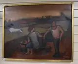 Figures in a landscape I by Phyllis Lawson, oil on canvas, sold Nov 2019