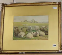 Sheep in a landscape by Thomas Sidney Cooper, watercolour, sold Nov 2019